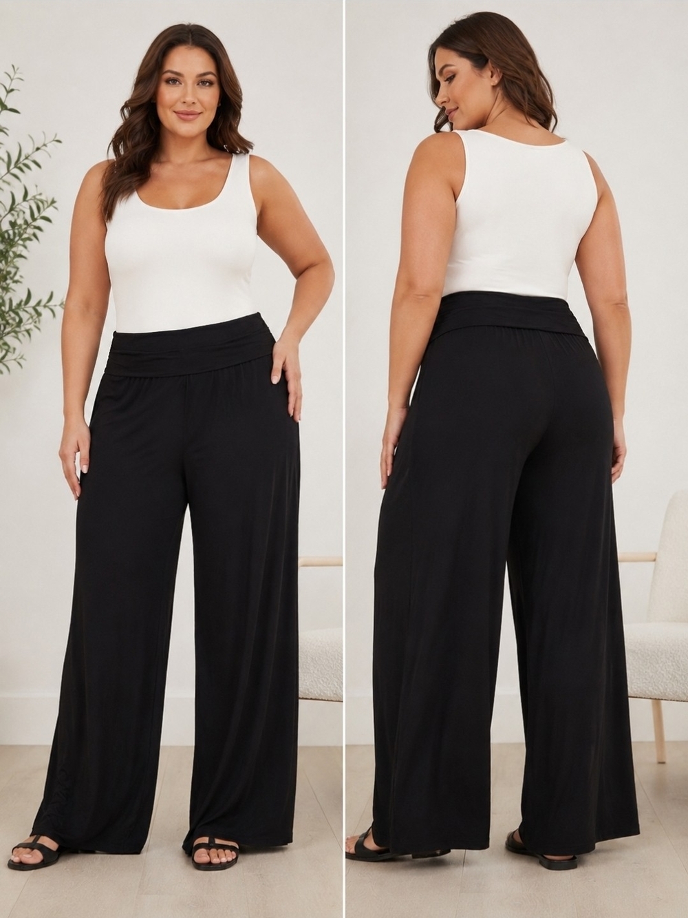 Yours Clothing Wide Leg Pull-On Pants - Black
